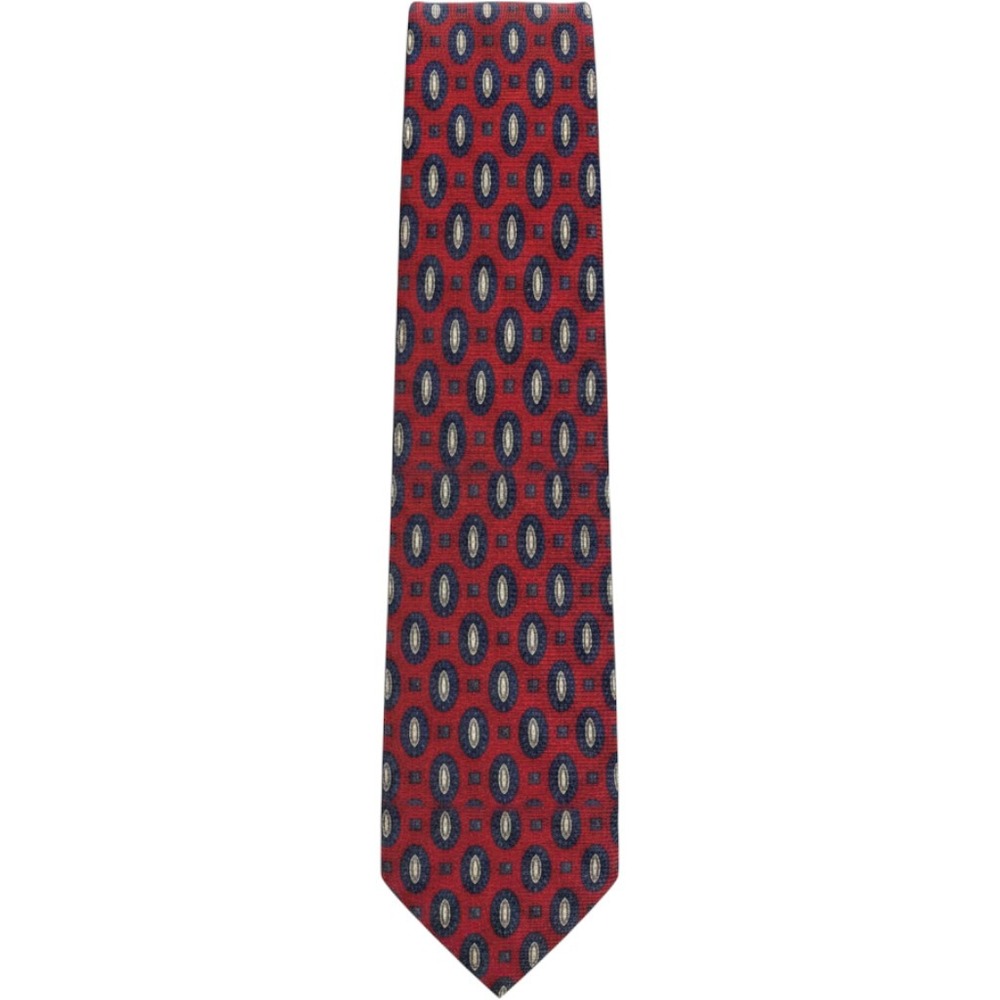 JZ Richards Mens Red Geometric Silk Handmade Necktie USA Made Medallion Tie